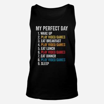 Womens My Perfect Day Video Games Funny Grandson Gamer Gift Unisex Tank Top | Crazezy DE