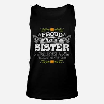 Womens Patriotic Thanksgiving Proud Army Sister Deployed Family Unisex Tank Top | Crazezy