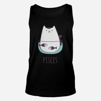 Womens Pisces Star Sign Feline Design Cute, Funny Kitty Zodiac Cat Unisex Tank Top | Crazezy