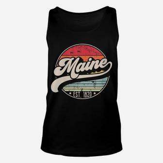 Womens Retro Maine Home State Me Cool 70S Style Sunset Gift Unisex Tank Top | Crazezy
