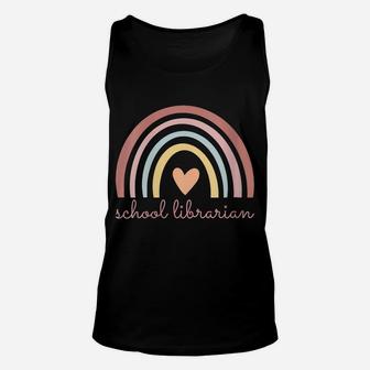 Womens School Librarian Boho Rainbow Library Funny Back To School Unisex Tank Top | Crazezy