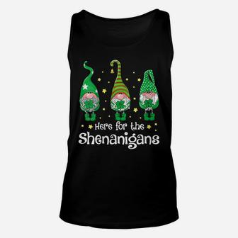 Womens St Patricks Day Here For The Shenanigans Gnome Shamrock Gift Unisex Tank Top | Crazezy AU