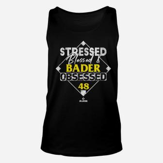 Womens Stressed Blessed And Harrison Bader Obsessed Unisex Tank Top - Monsterry AU