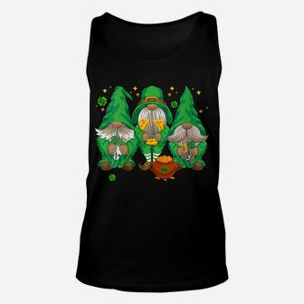 Womens Three Lucky Gnome Shamrock Irish Gnome Saint Patrick Day Unisex Tank Top | Crazezy