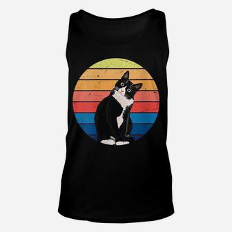 Womens Tuxedo Cat Gift Retro Colors For Animal Lovers Unisex Tank Top | Crazezy UK