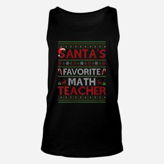 Womens Ugly Xmas Lighting Santa's Favorite Math Teacher Christmas Unisex Tank Top | Crazezy