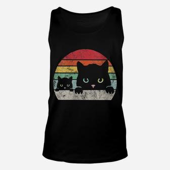 Womens Vintage Black Cat And Baby Cat Lover, Retro Style Cats Gift Unisex Tank Top | Crazezy