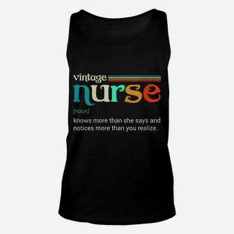 Womens Vintage Nurse Noun Definition Knows More Than She Says Funny Unisex Tank Top | Crazezy DE