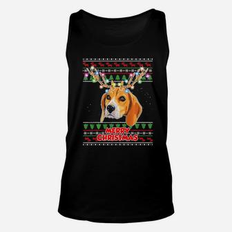 Xmas Beagle With Antler Unisex Tank Top - Monsterry AU