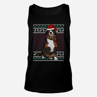 Xmas Bernese Mountain Dog Santa Hat Ugly Christmas Sweatshirt Unisex Tank Top | Crazezy CA