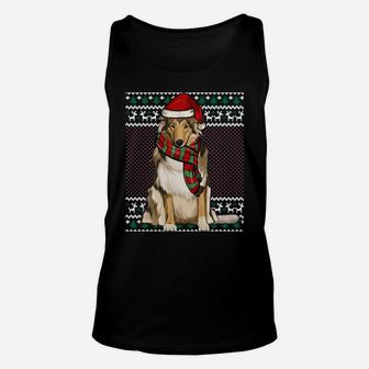 Xmas Collie Dog Santa Hat Ugly Christmas Sweatshirt Unisex Tank Top | Crazezy