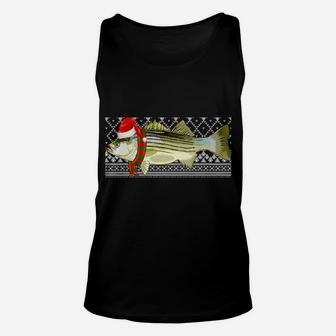 Xmas Fish Santa Hat Striped Bass Ugly Christmas Sweatshirt Unisex Tank Top | Crazezy