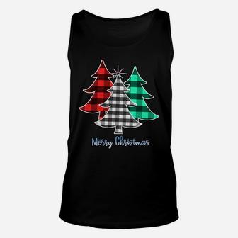 Xmas Tree Buffalo Plaid Red White Green Merry Christmas Gift Sweatshirt Unisex Tank Top | Crazezy