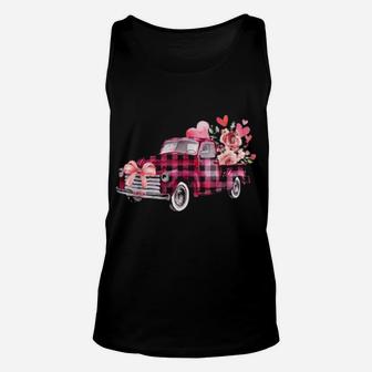 Xoxo Pink Plaid Truck Flowers Valentine's Day Unisex Tank Top - Monsterry CA