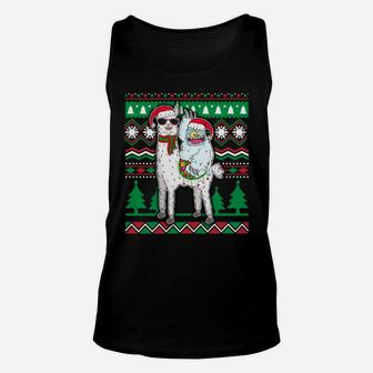 Yeti & Llama With Santa Hat Ugly Christmas Sweater Xmas Gift Sweatshirt Unisex Tank Top | Crazezy UK