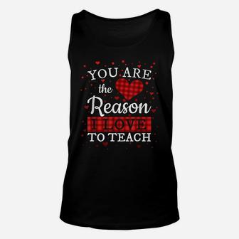 You Are Reason I Love To Teach Teacher Buffalo Plaid Heart Unisex Tank Top | Crazezy DE
