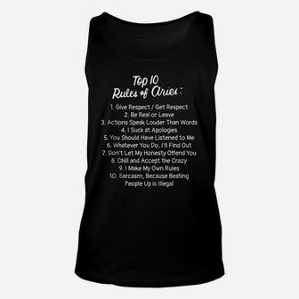 Zodiac Sign Funny Top 10 Rules Of Aries Birth Month Gifts Unisex Tank Top | Crazezy