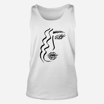 Abstract Line Art Drawing Sketch Portrait Face Eye Lips Hair Unisex Tank Top | Crazezy