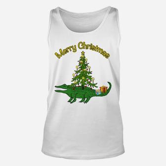 Alligator Gator With Xmas Tree Gifts Holiday Merry Christmas Sweatshirt Unisex Tank Top | Crazezy CA