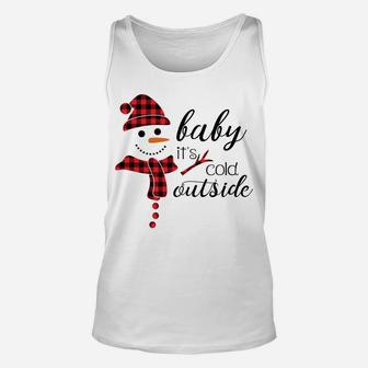 Baby It's Cold Outside Cute Christmas Snowman Buffalo Plaid Unisex Tank Top | Crazezy DE