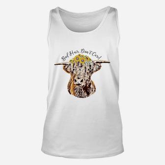 Bad Hair Dont Care Funny Scottish Highland Cow Unisex Tank Top | Crazezy