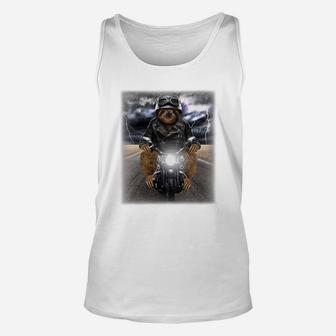 Biker Sloth Cruising On Motorcycle In Highway Shirt Unisex Tank Top - Thegiftio UK