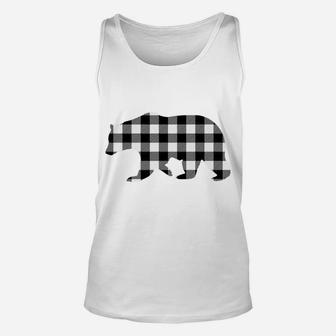 Black And White Buffalo Plaid Bear Christmas Pajama Unisex Tank Top | Crazezy CA