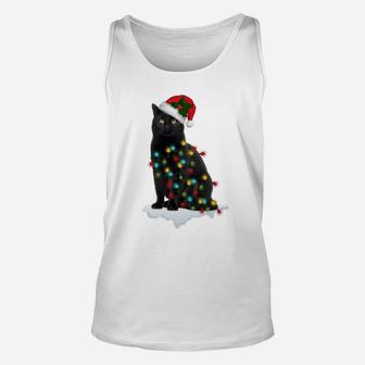 Black Cat Christmas Tree Deco Lights Funny Xmas Cat Gift Sweatshirt Unisex Tank Top | Crazezy