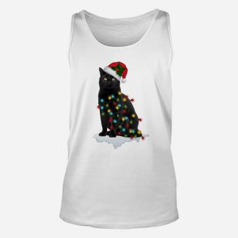 Black Cat Christmas Tree Deco Lights Funny Xmas Cat Gift Unisex Tank Top | Crazezy