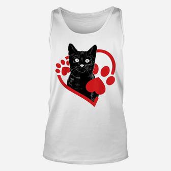 Black Cat Heart Footprint Animal Happy Valentine's Day Gifts Unisex Tank Top | Crazezy AU