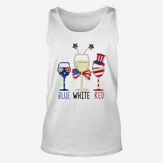 Blue White Red Wine Glasses Patriotic 4th Of July American Flag Shirt Unisex Tank Top - Thegiftio