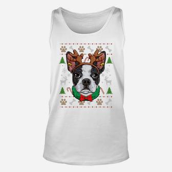 Boston Terrier Ugly Christmas Reindeer Antlers Xmas Women Sweatshirt Unisex Tank Top | Crazezy