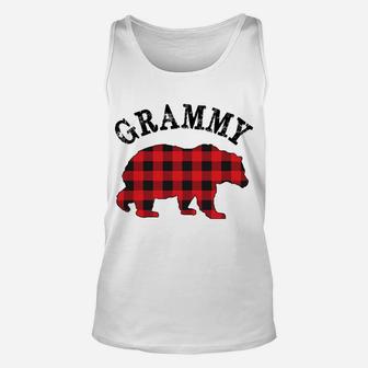 Buffalo Red Plaid Grammy Bear Matching Couple Xmas Pajama Unisex Tank Top | Crazezy DE