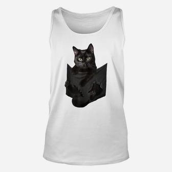 Cat Lovers Gifts Black Cat In Pocket Funny Kitten Face Unisex Tank Top | Crazezy DE