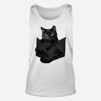 Cat Lovers Gifts Black Cat In Pocket Funny Kitten Face Unisex Tank Top | Crazezy UK