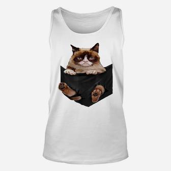 Cat Lovers Gifts Grumpy In Pocket Funny Kitten Face Unisex Tank Top | Crazezy AU