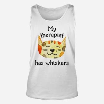 Cat Lovers' My Therapist Has Whiskers Cute Funny Unisex Tank Top | Crazezy