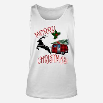 Christmas Gift Plaid Camper & Reindeer Funny Retro Xmas Ugly Sweatshirt Unisex Tank Top | Crazezy