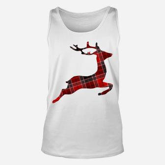Christmas Red & Black Buffalo Plaid Reindeer Deer Sweatshirt Unisex Tank Top | Crazezy
