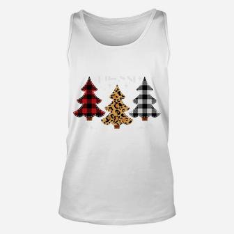 Christmas Tee Leopard & Red White Buffalo Plaid Xmas Tree Sweatshirt Unisex Tank Top | Crazezy