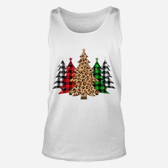 Christmas Trees With Buffalo Plaid & Leopard Print Xmas Unisex Tank Top | Crazezy CA