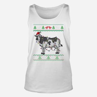 Cow Santa Claus & Lights Funny Dairy Farmer Ugly Christmas Sweatshirt Unisex Tank Top | Crazezy AU