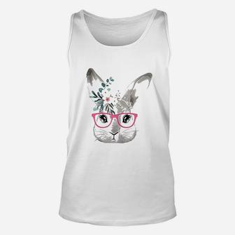Cute Bunny Face With Pink Glasses Unisex Tank Top | Crazezy CA
