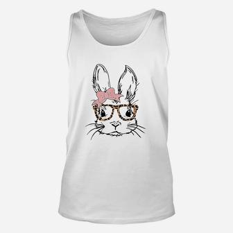 Cute Bunny Rabbit Face Wearing Leopard Glasses Easter Unisex Tank Top | Crazezy