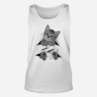 Cute Cat Peeking Out Hanging Funny Gift For Kitty Lovers Unisex Tank Top | Crazezy AU