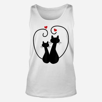 Cute Cats In Love With Red Hearts For Cat Lovers Gift Unisex Tank Top | Crazezy