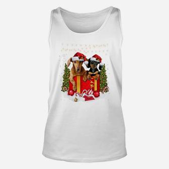 Cute Dachshund In Gift Box Lights Christmas Xmas Doxie Dog Sweatshirt Unisex Tank Top | Crazezy