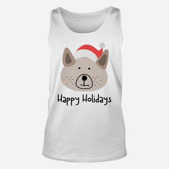 Cute Hand-Drawn Dog Holiday Puppy With Funny Santa Hat Unisex Tank Top | Crazezy AU