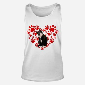 Cute Tuxedo Valentines Day Hearts Gift For Cat Lovers Unisex Tank Top | Crazezy