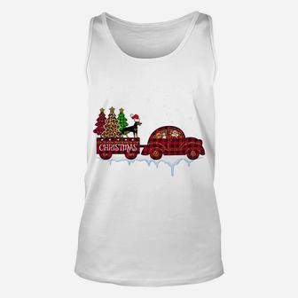Doberman Dog Christmas Red Plaid Truck Santa Xmas Tree Gift Sweatshirt Unisex Tank Top | Crazezy